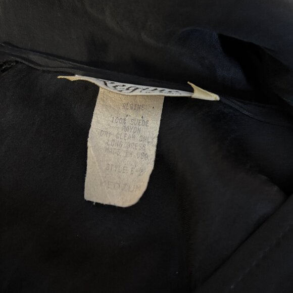 Regine Black Suede Rayon Maxi Dress Womens Sz Medium Long Sleeves Whimsigoth VTG - Picture 8 of 9